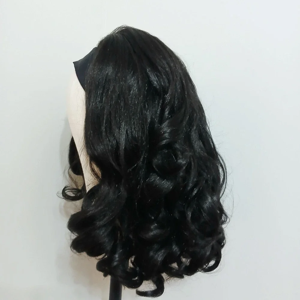 Yaki Headband Wig 20 Inch Curly Natural Black Synthetic Hair Glueless  NEW‎